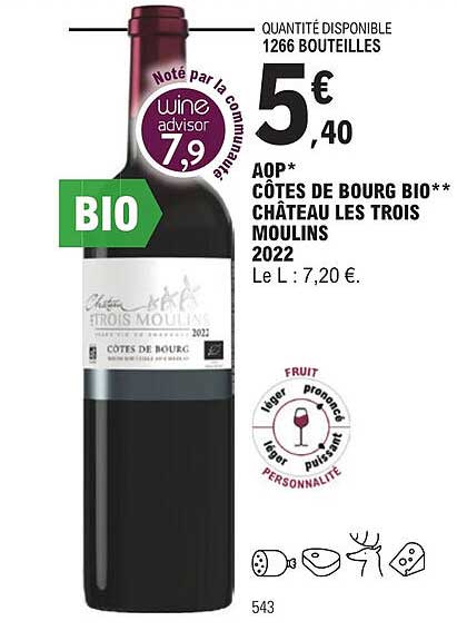 aop côtes de bourg bio château les trois moulins 2022