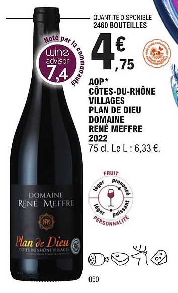 aop côtes-du-rhône villages plan de dieu domaine rené meffre 2022