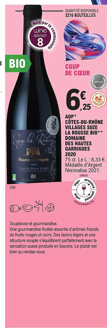 aop côtes-du-rhône villages suze la rousse bio domaine des hautes garigues 2020