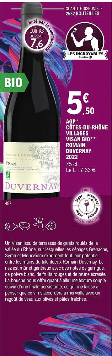 Aop Côtes-du-rhône Villages Visan Bio Romain Duvernay 2022