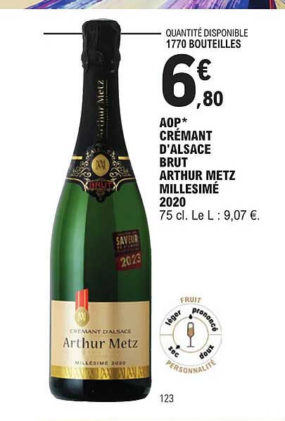 aop crémant d'alsace brut arthur metz millesimé 2020