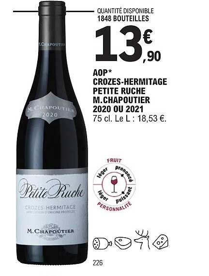 aop crozes-hermitage petite ruche m.chapoutier 2020 ou 2021