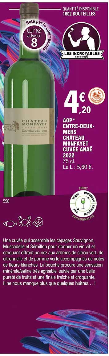 aop entre-deux-mers château monfayet cuvée anaë 2022