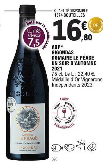 aop gigondas domaine le péage un soir d'automne 2021