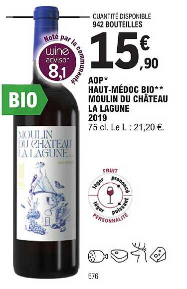 aop haut-médoc bio moulin du château la lagune 2019