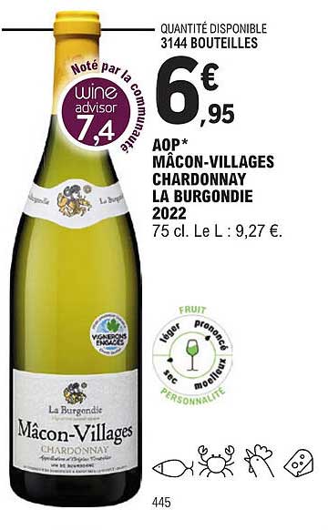 aop mâcon-villages chardonnay la burgondie 2022
