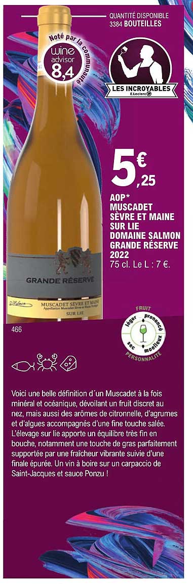aop muscadet sèvre et maine sur lie domaine salmon grande réserve 2022