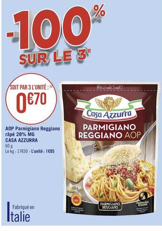 aop parmigiano reggiano râpé 28% mg casa azzurra