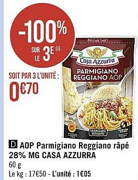 aop parmigiano reggiano râpé 28% mg casa azzurra