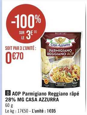 aop parmigiano reggiano râpé 28% mg casa azzurra