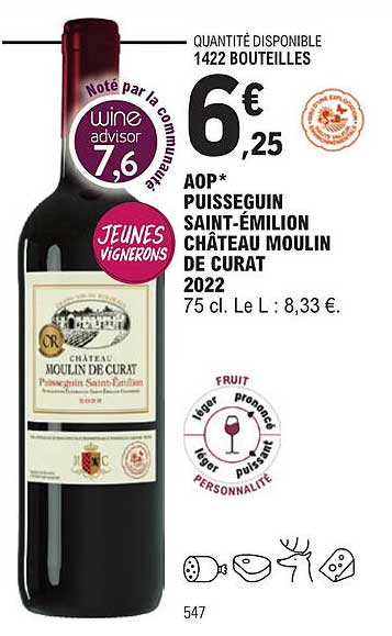 aop puisseguin saint-émilion château moulin de curat 2022