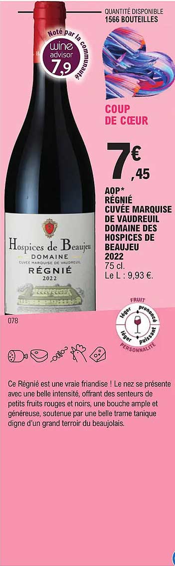 aop régnié cuvée marquise de Vaudreuil domaine des hospices de beaujeu