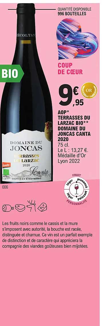 aop terrasses du larzac bio domaine du joncas canta 2020