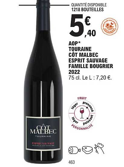 aop touraine côt malbec esprit sauvage famille bougrier 2022