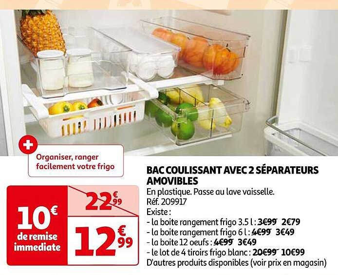 bac coulissant avec 2 séparateurs amovibles