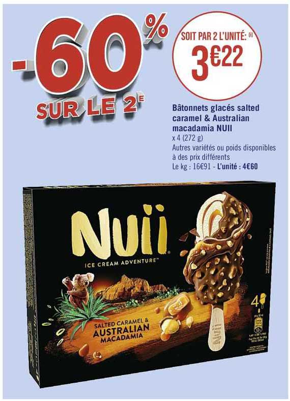 bâtonnets glacés salted caramel & australian macadamia nuii