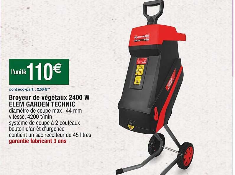 broyeur de vététaux 240 w elem garden technic