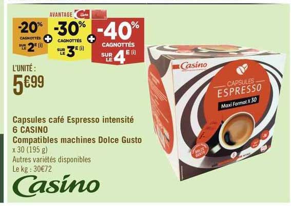 capsules café espresso intensité 6 casino compatibles machines dolce gusto