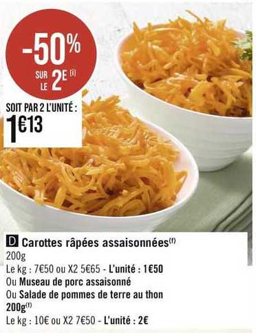 Carottes Râpées Assaisonnées Ou Museau De Porc Assaisonné Ou Salade De Pommes De Terre Au Thon