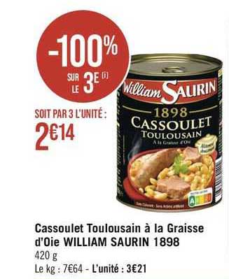 cassoulet toulousain à la graisse d'oie william saurin 1898
