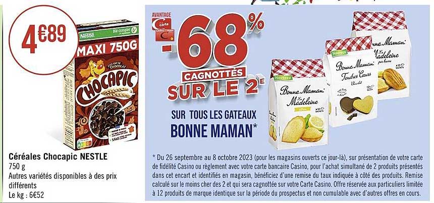 céréales chocapic nestlé, les gâteaux bonne maman
