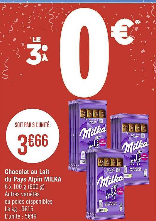 Chocolat Au Lait Du Pays Alpin Milka