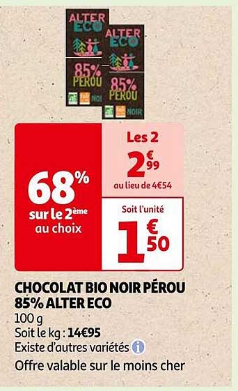 Chocolat Bio Noir Pérou 85% Alter éco