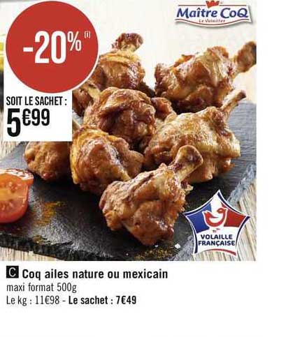 coq ailes nature ou mexicain maître coq