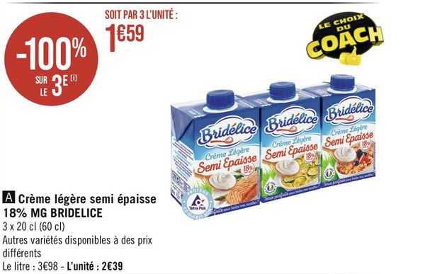 crème légère semi épaisse 18% mg bridélice