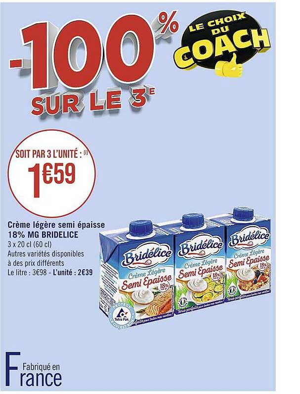 crème légère semi épaisse 18% mg bridélice