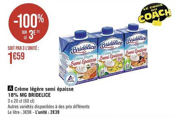 crème légère semi épaisse 18% mg bridélice