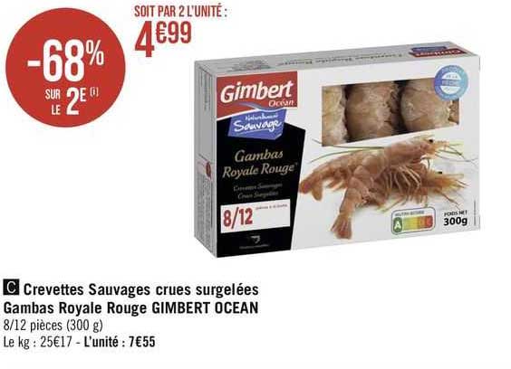 Crevettes Sauvages Crues Surgelées Gambas Royale Rouge Gimbert Océan