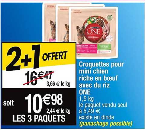 croquettes pour mini chien riche en bœuf avec du riz one