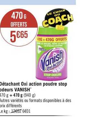 détachant oxi action poudre stop odeurs vanish