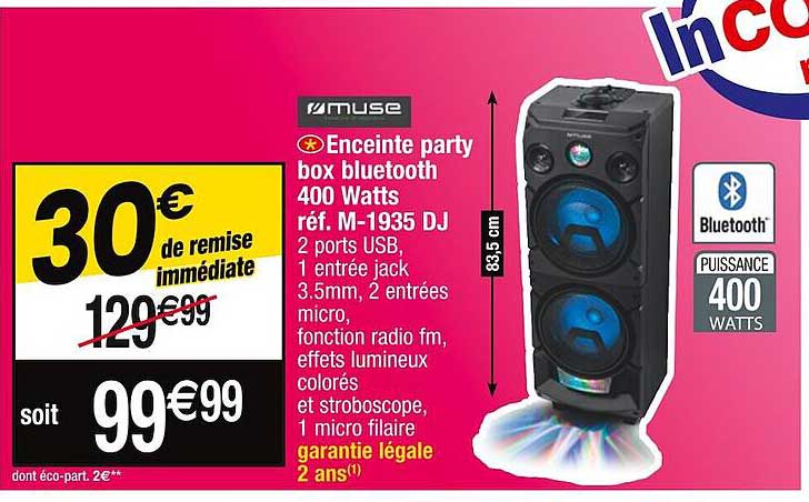 enceinte party box bluetooth 400 watts muse réf. m-1935 dj
