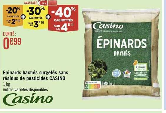 épinards hachés surgelés sans résidus de pesticides casino