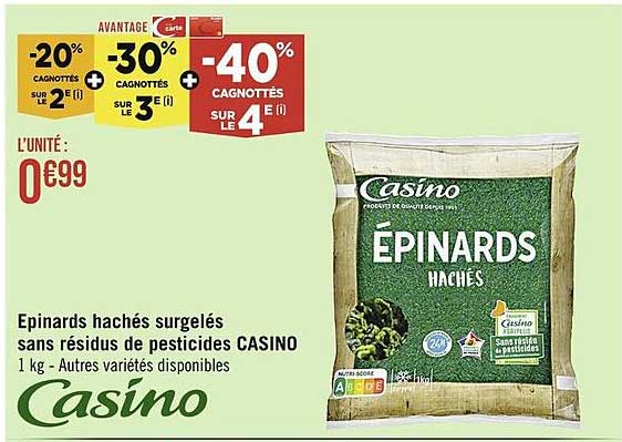 épinards hachés surgelés sans résidus de pesticides casino