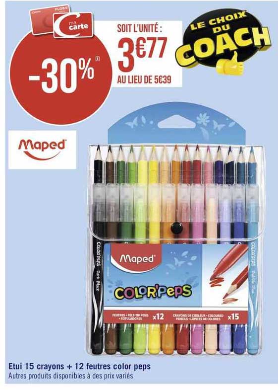 étui 15 crayons + 12 feutres color peps maped