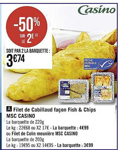 filet de cabillaud façon fish & chips msc casino ou filet de colin meunière msc casino