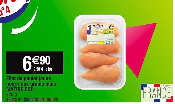 filet de poulet jaune nourri aux grains maïs maître coq