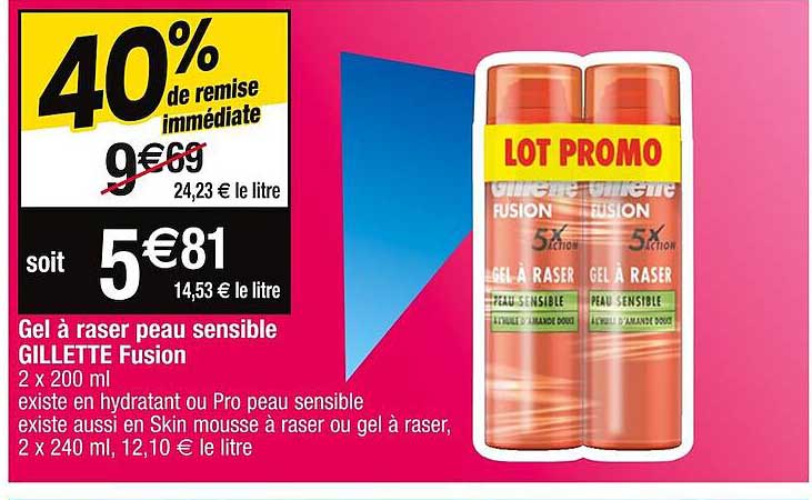 gel à raser peau sensible gillette fusion