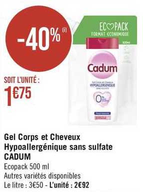 gel corps et cheveux hypoallergénique sans sulfate cadum