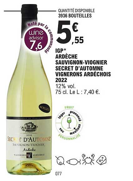 igp ardèche sauvignon-viognier secret d'automne vignerons ardéchois 2022