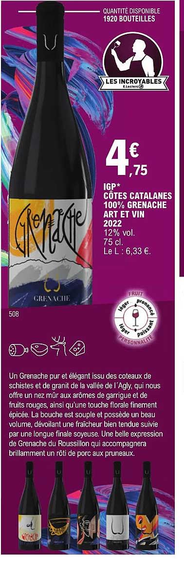 igp côtes catalanes 100% grenache art et vin 2022