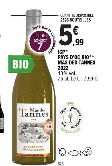 igp pays d'oc bio mas des tannes 2022