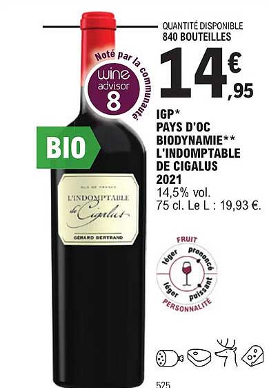 igp pays d'oc biodynamie l'indomptable de cigalus 2021