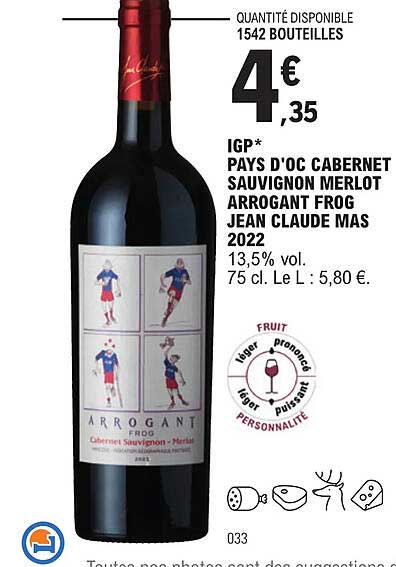 igp pays d'oc cabernet sauvignon merlot arrogant frog jean claude mas 2022