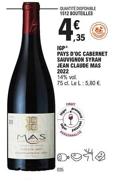 igp pays d'oc cabernet sauvignon syrah jean claude mas 2022