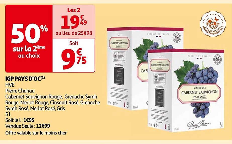 igp pays d'oc hve pierre chanau cabernet sauvignon rouge, grenache syrah rouge, merlot rouge, cinsault rosé, grenache syrah rosé, merlot rosé, gris