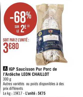 igp saucisson pur porc de l'ardèche léon chaillot